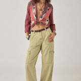 MAISON HOTEL Pantalone donna Pika cargo in cotone khaki 