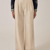 MAISON HOTEL Pantalone donna Marina Sand in lino e cotone 