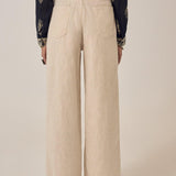 MAISON HOTEL Pantalone donna Marina Sand in lino e cotone 