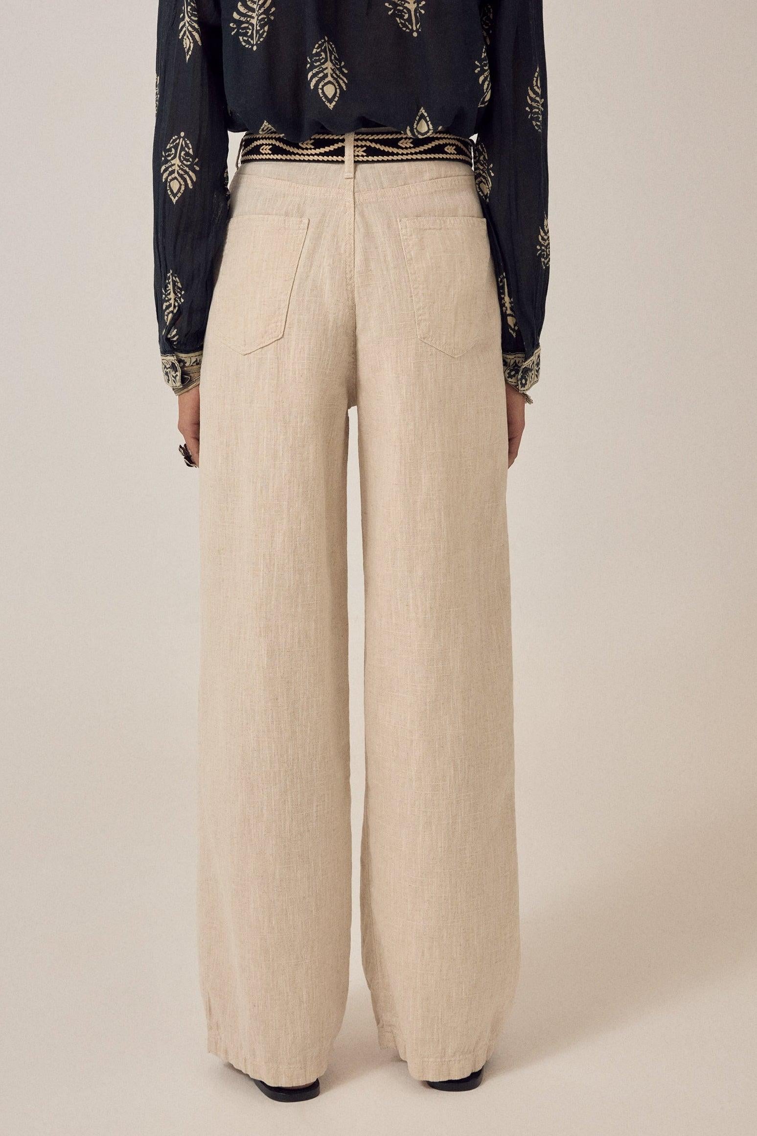 MAISON HOTEL Pantalone donna Marina Sand in lino e cotone 