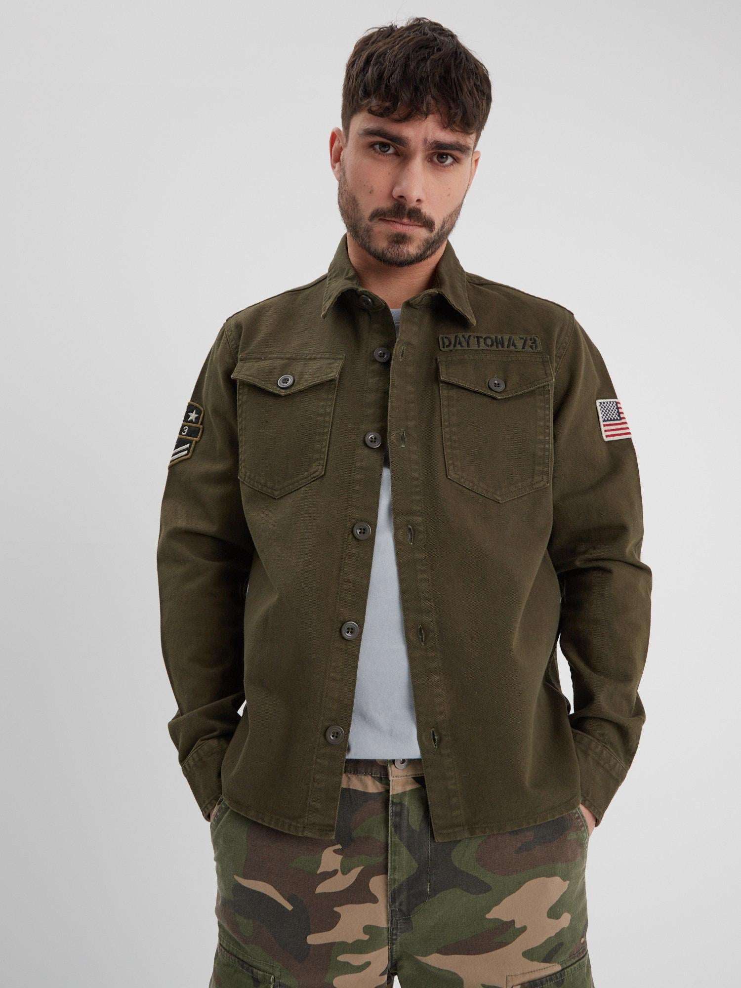 DAYTONA 73 Camicia militare uomo Jeffy verde militare 