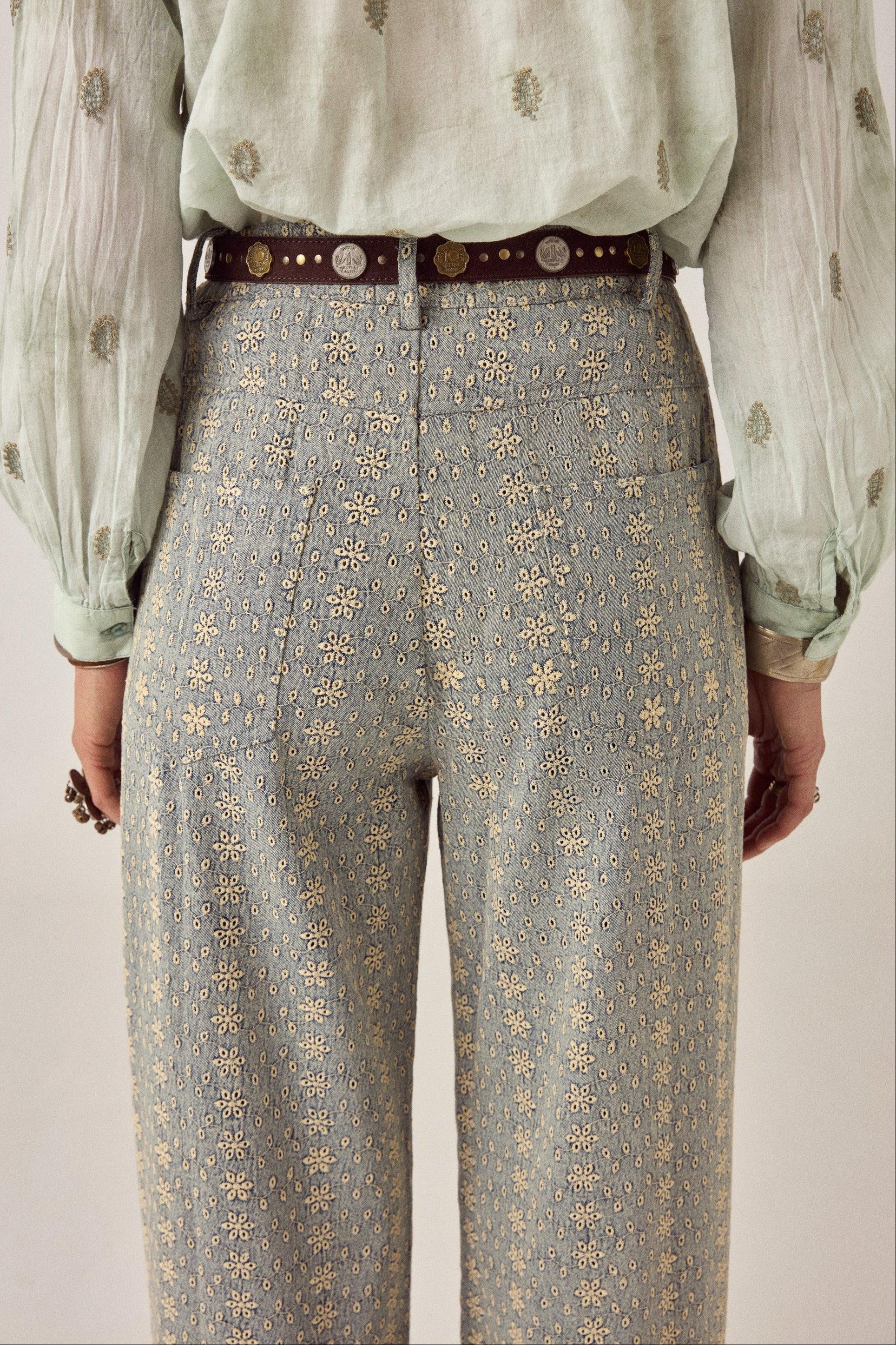 MAISON HOTEL Pantalone donna Theodore Western Lace in cotone ricamato 