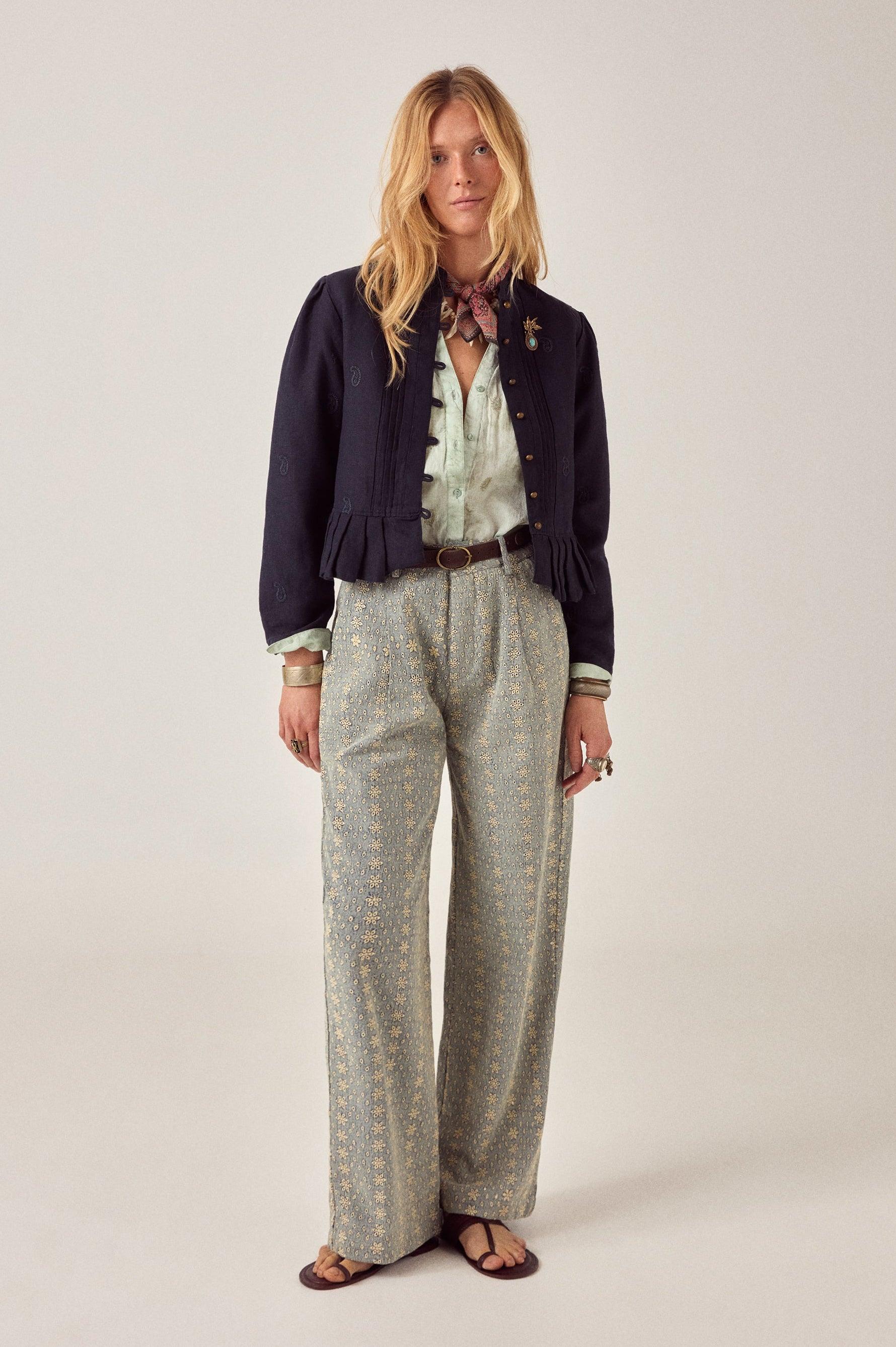 MAISON HOTEL Pantalone donna Theodore Western Lace in cotone ricamato 