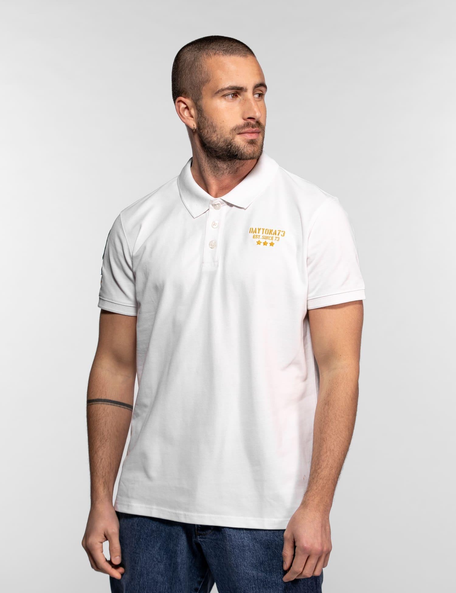 DAYTONA 73 Polo manica corta in cotone piqué con patch bianca 