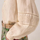 MAISON HOTEL Blusa donna Virginia in cotone e lino ricamata 