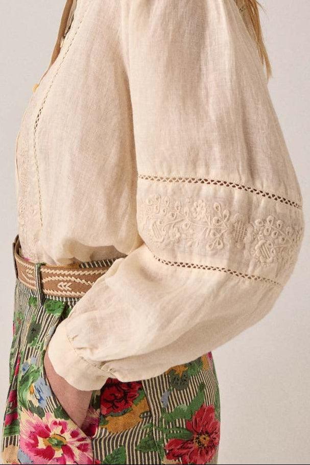 MAISON HOTEL Blusa donna Virginia in cotone e lino ricamata 