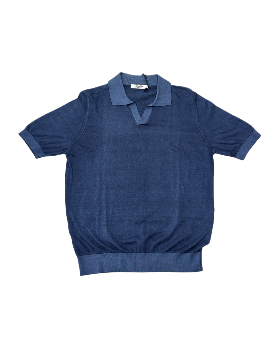 MASQ Polo unisex blu senza bottoni in cotone 