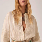 MAISON HOTEL Blusa donna Virginia in cotone e lino ricamata 
