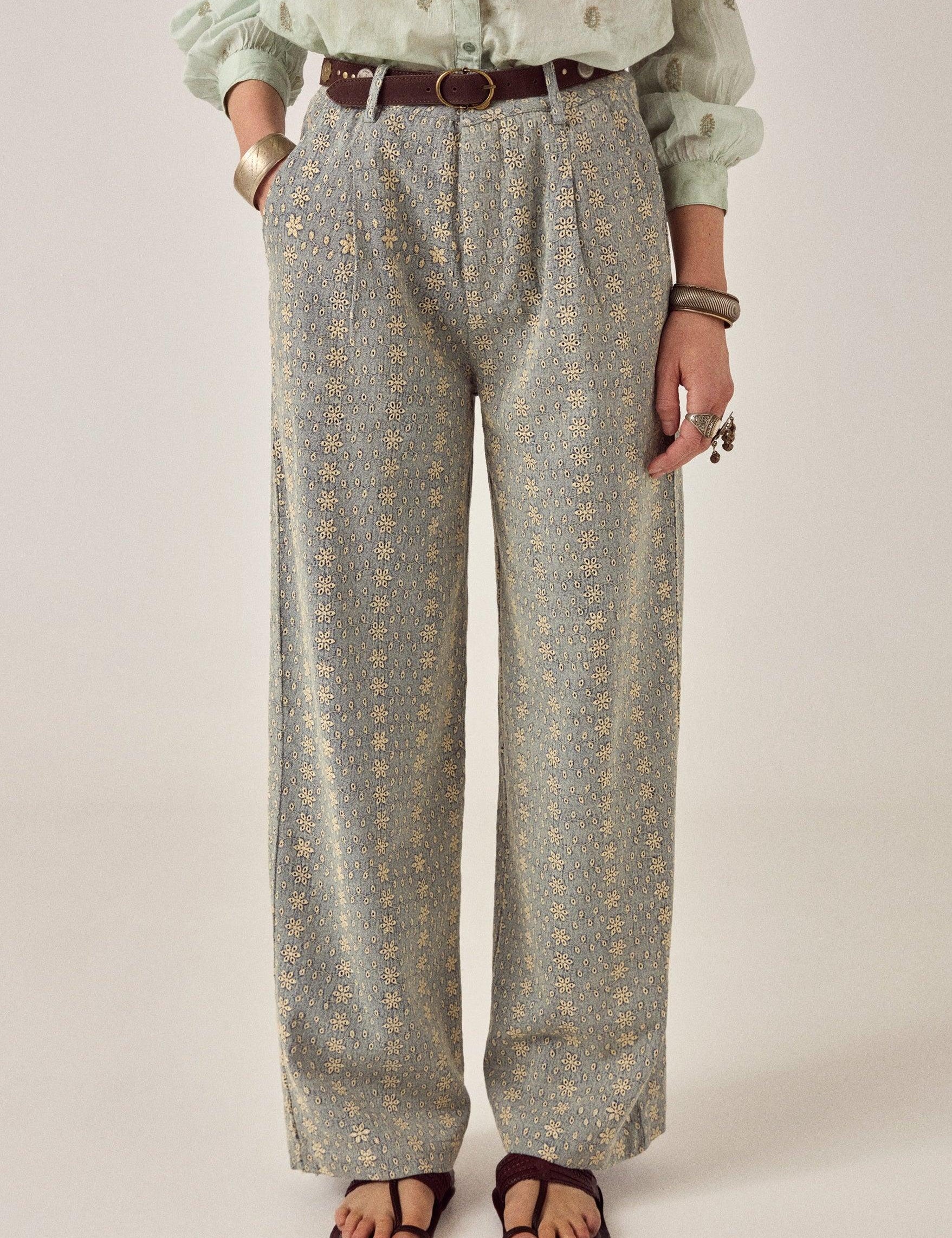 MAISON HOTEL Pantalone donna Theodore Western Lace in cotone ricamato 