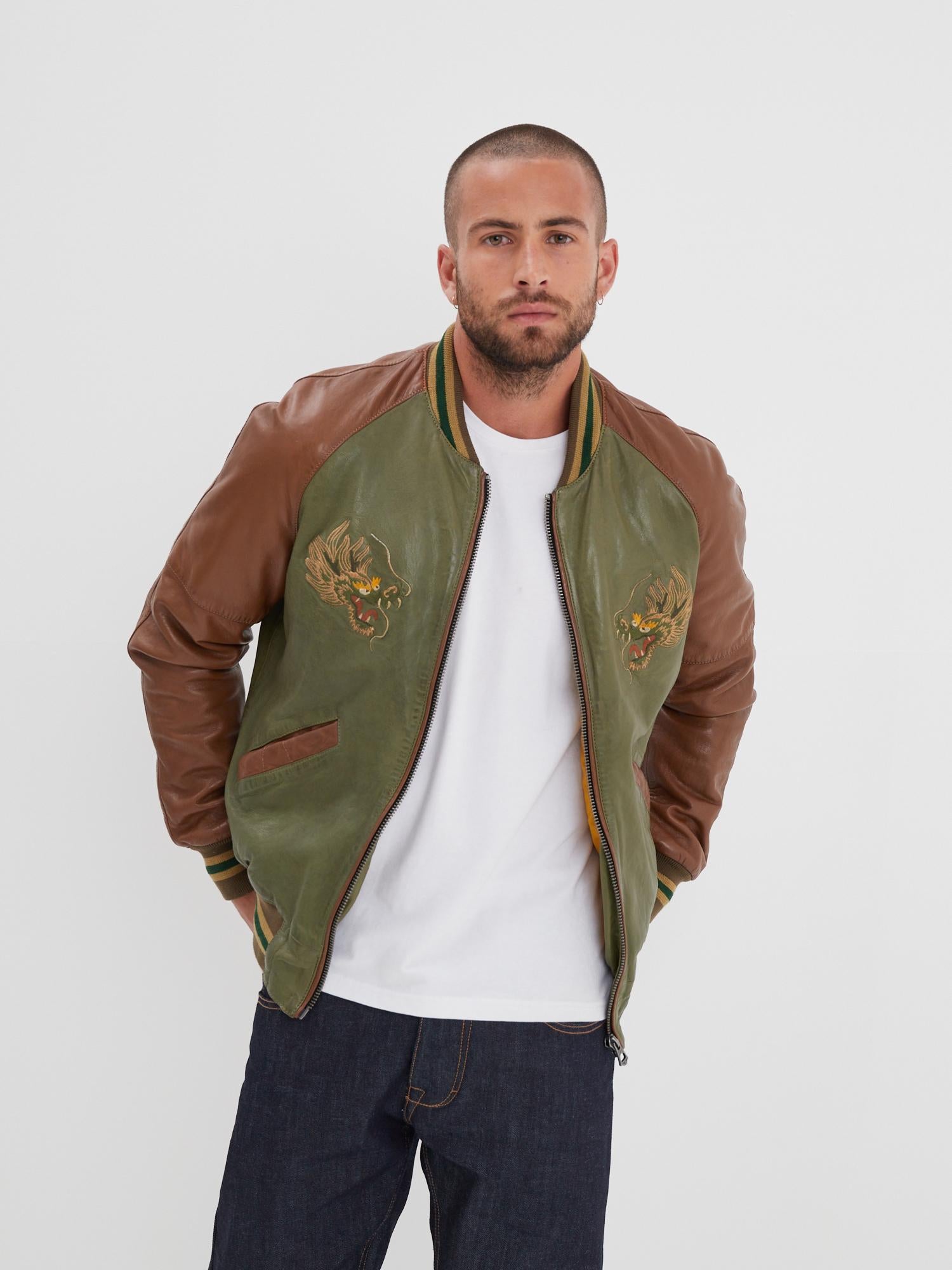 DAYTONA 73 Giacca uomo in pelle verde Hanks 