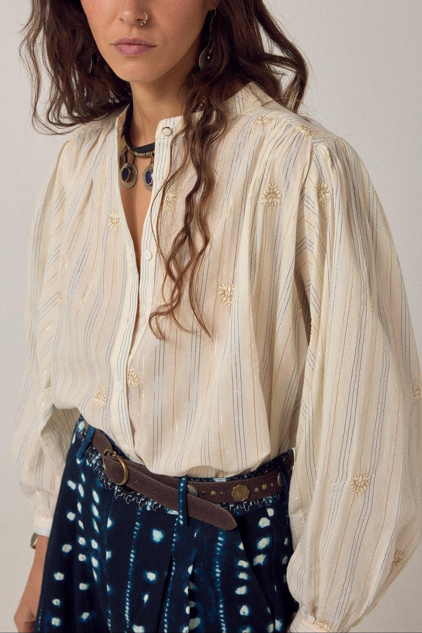 MAISON HOTEL Blusa donna Caroline in cotone a righe lurex 