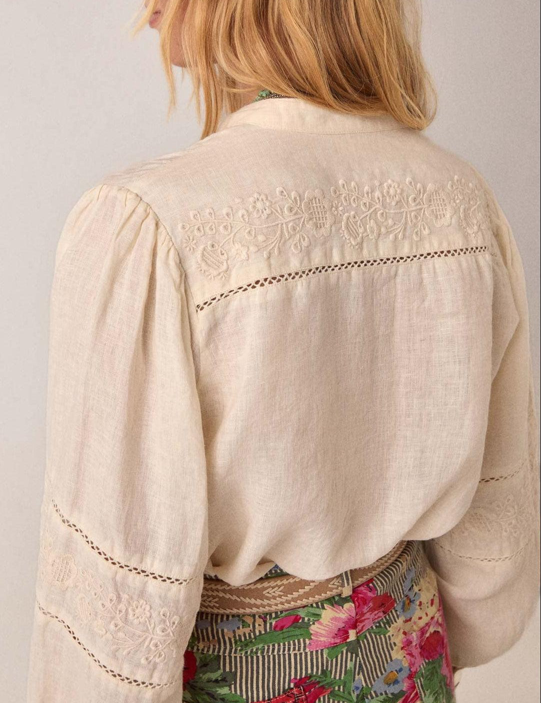 MAISON HOTEL Blusa donna Virginia in cotone e lino ricamata 