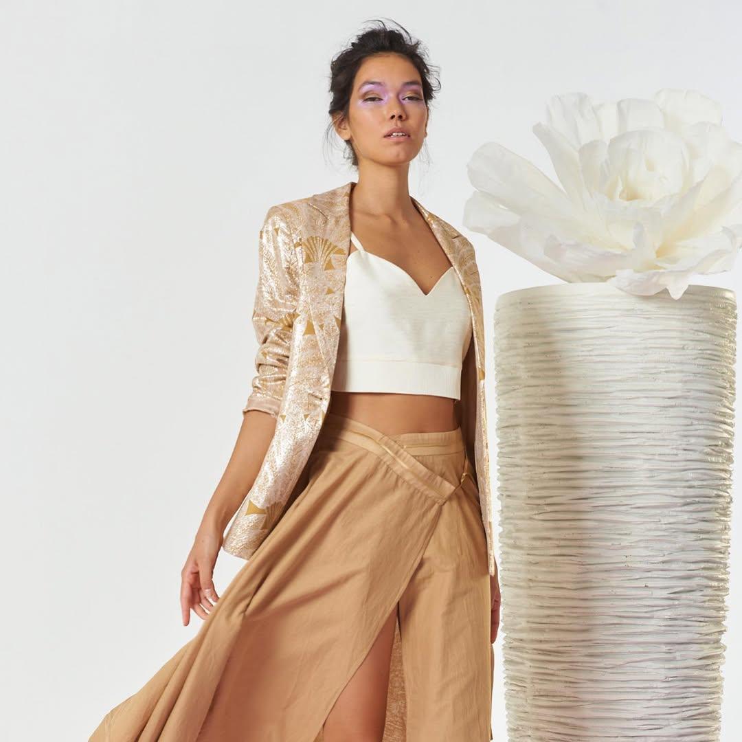 HANAMI D'OR Blazer donna Prospera dorato con motivo botanico 