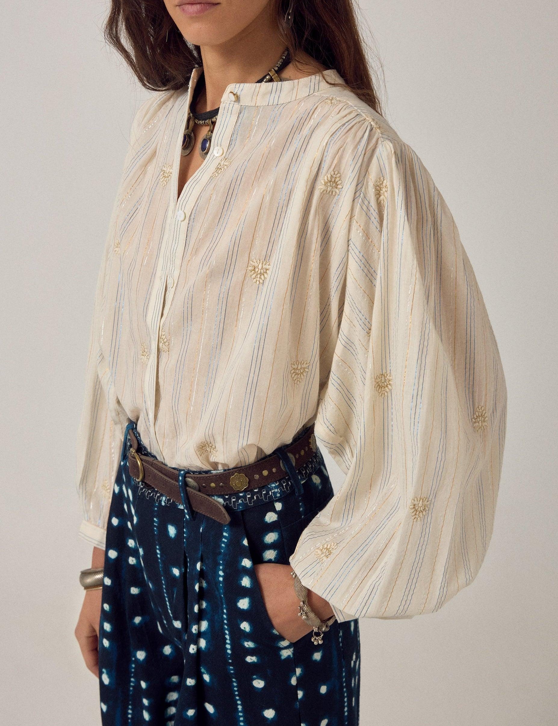 MAISON HOTEL Blusa donna Caroline in cotone a righe lurex 