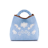 VIAMAIL BAG Borsa secchiello donna Coral Trim in jeans ricamato a mano 