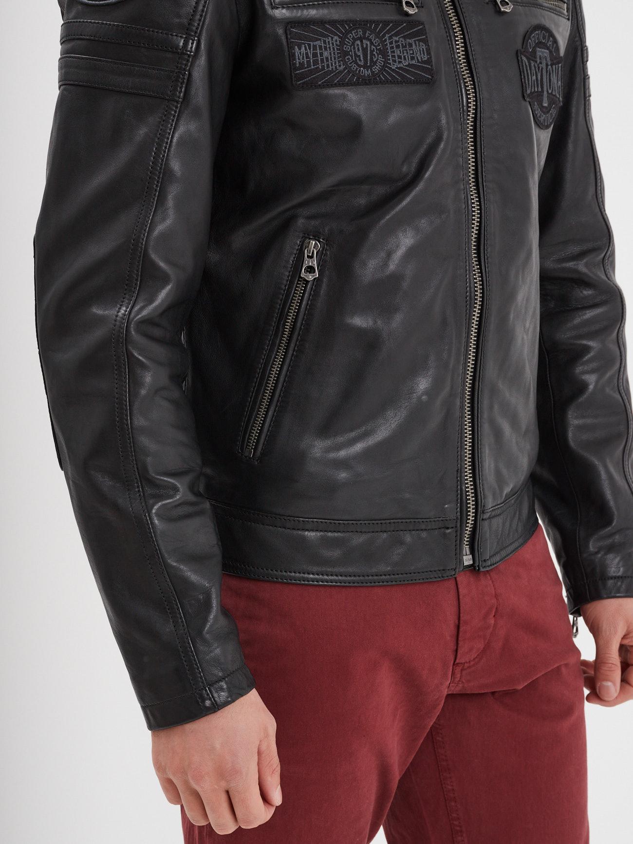 DAYTONA 73 Giacca in pelle nera uomo Walkor 