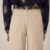 MAISON HOTEL Pantalone donna Marina Sand in lino e cotone 