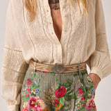 MAISON HOTEL Blusa donna Virginia in cotone e lino ricamata 
