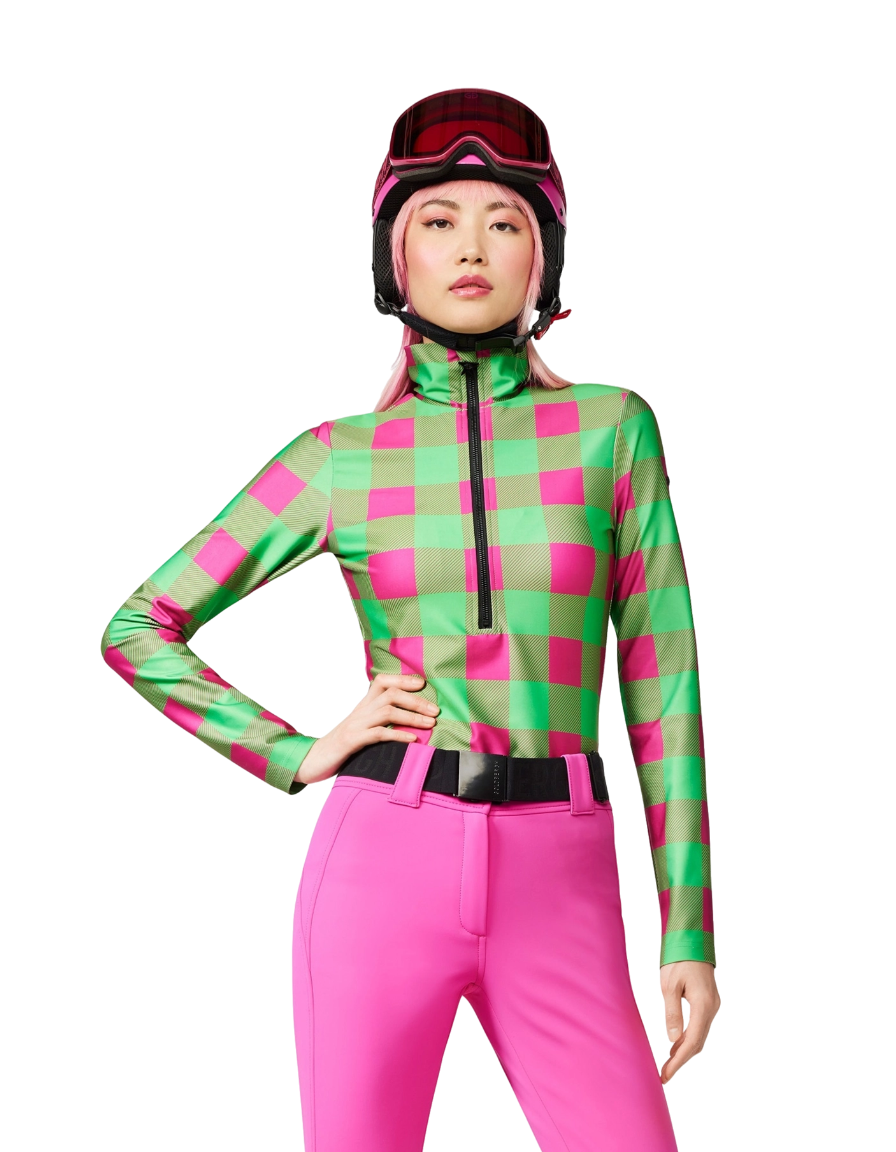 GOLDBERGH Maglia sci donna Woody verde e rosa con zip 