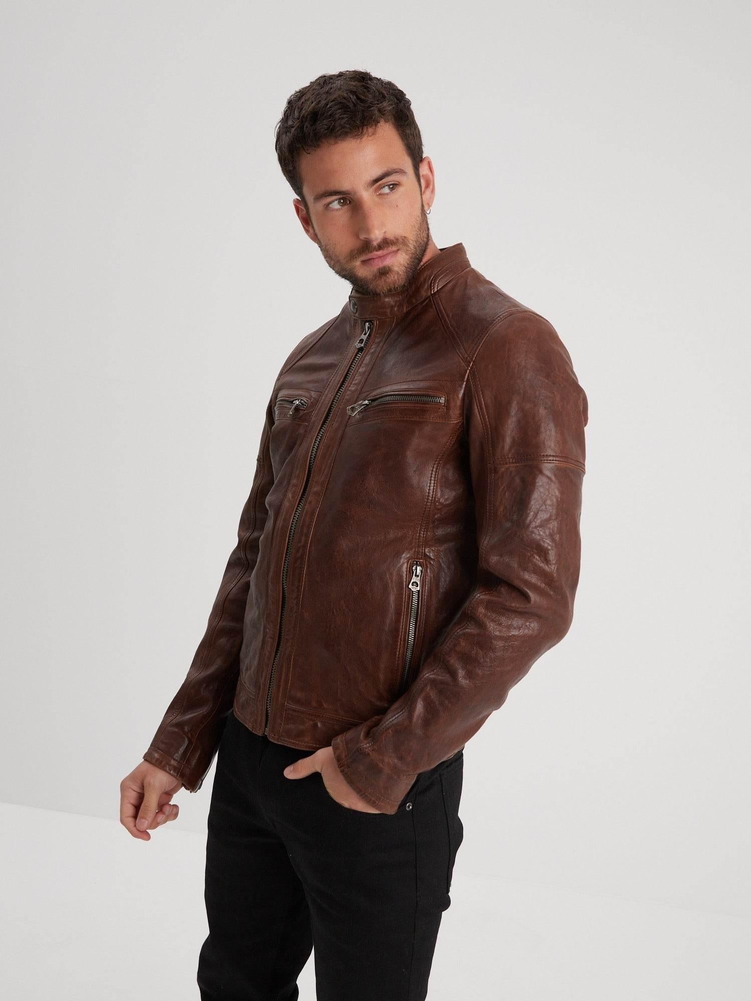 DAYTONA 73 Giacca uomo in pelle dark cognac Bishop 