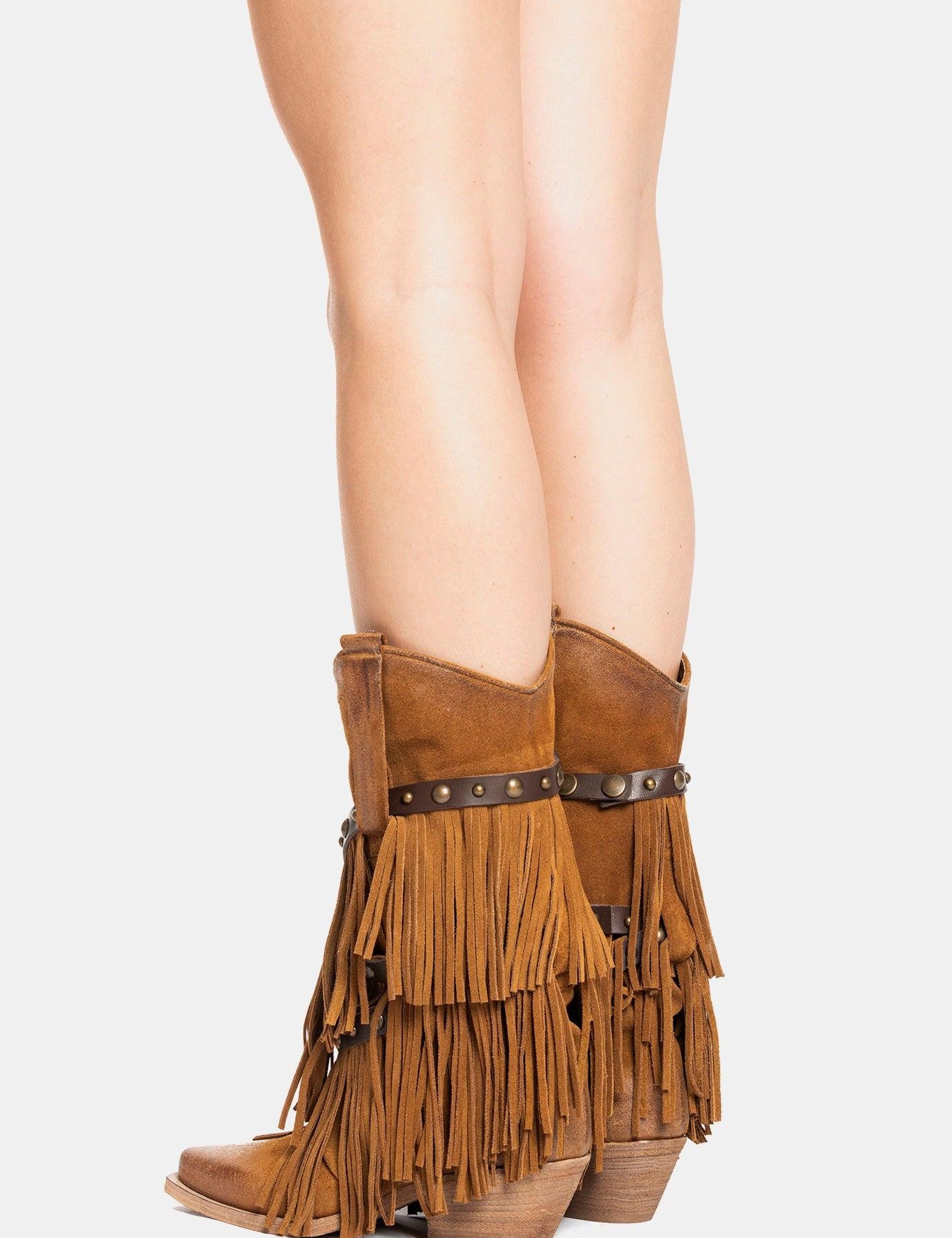 METISSE Stivali Texani in Camoscio Cuoio 