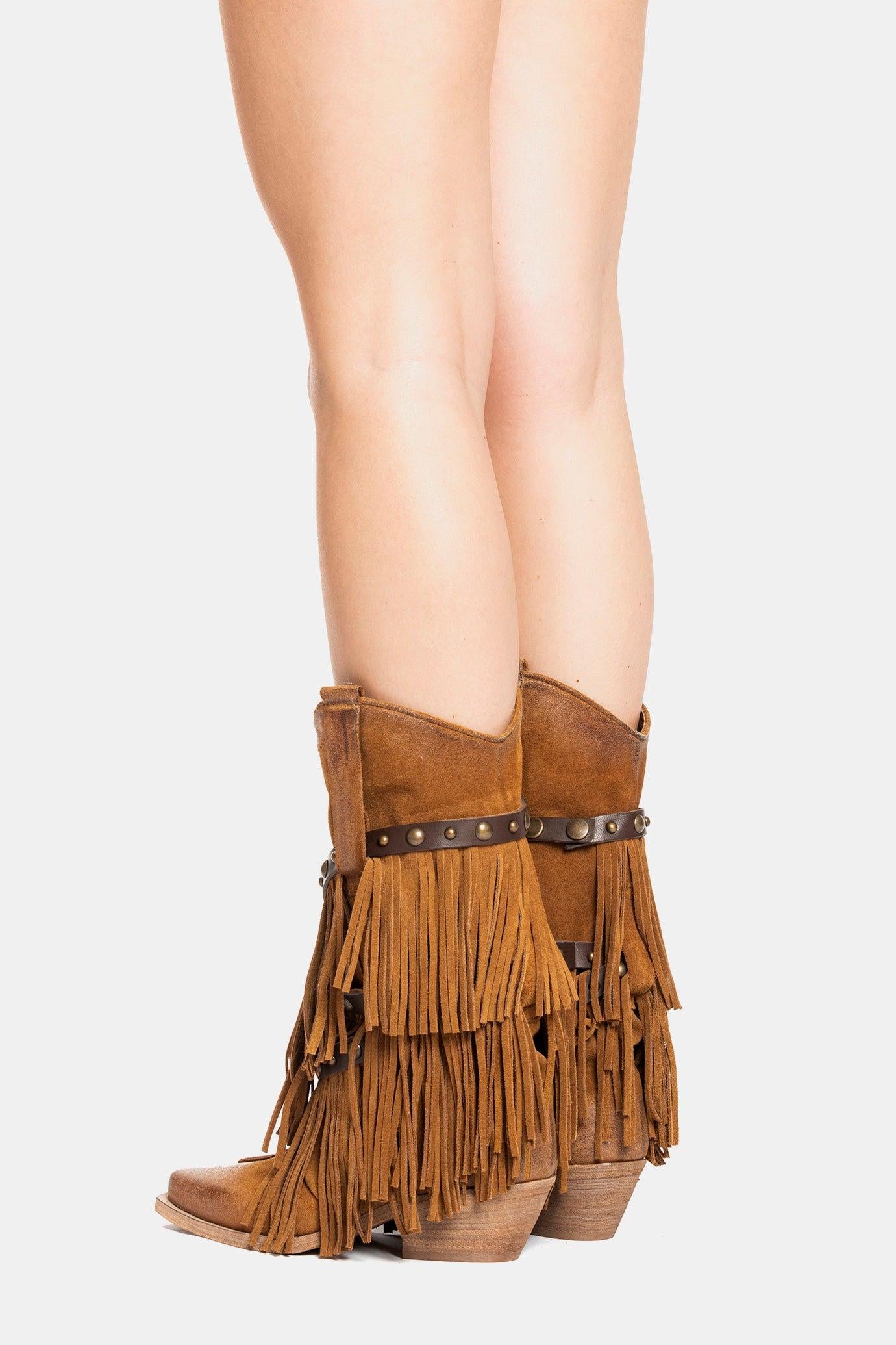 METISSE Stivali Texani in Camoscio Cuoio 