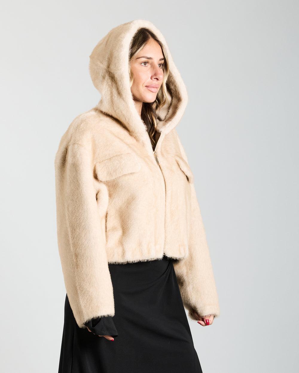 OVER/D Giubbotto Ecopelliccia con Cappuccio 