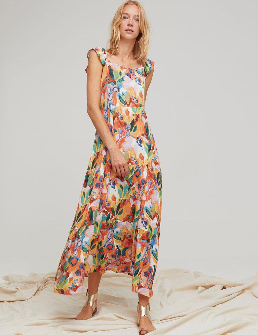 ALDO MARTINS Abito donna Lluc fantasia floreale arancione in viscosa 