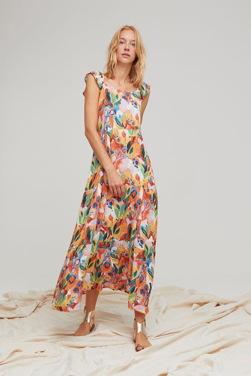 ALDO MARTINS Abito donna Lluc fantasia floreale arancione in viscosa 