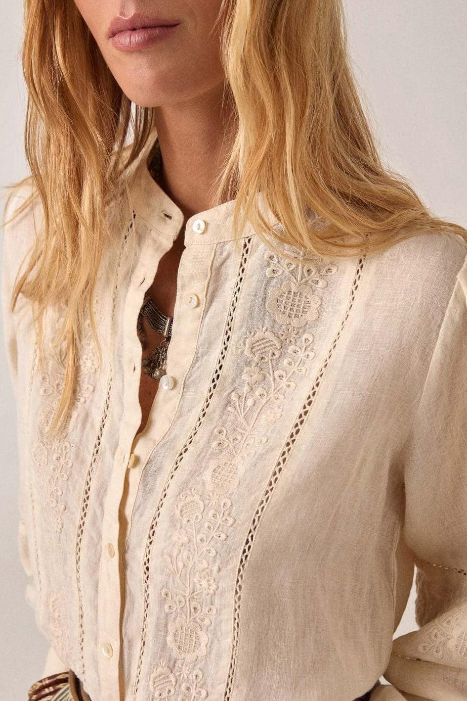 MAISON HOTEL Blusa donna Virginia in cotone e lino ricamata 