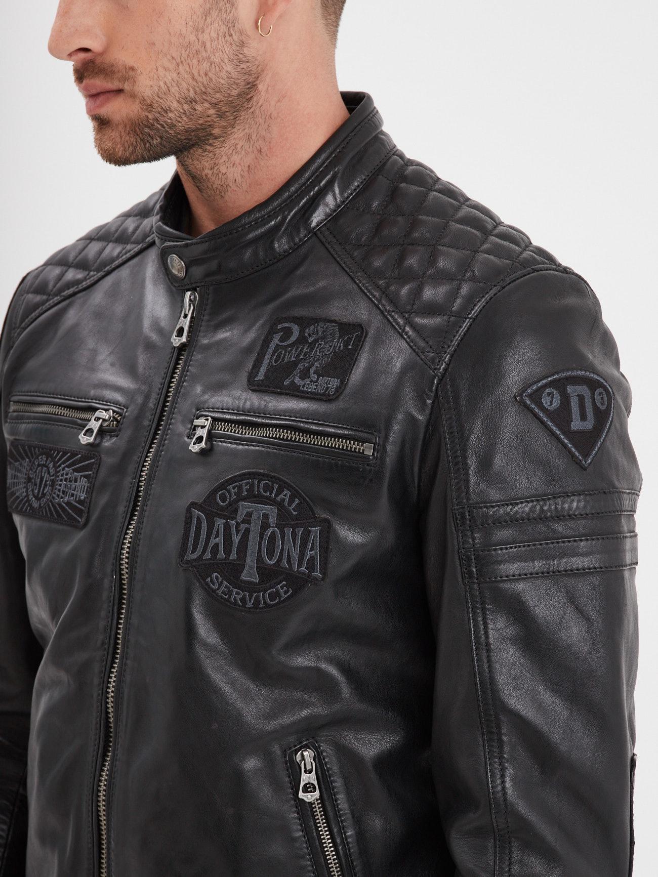 DAYTONA 73 Giacca in pelle nera uomo Walkor 