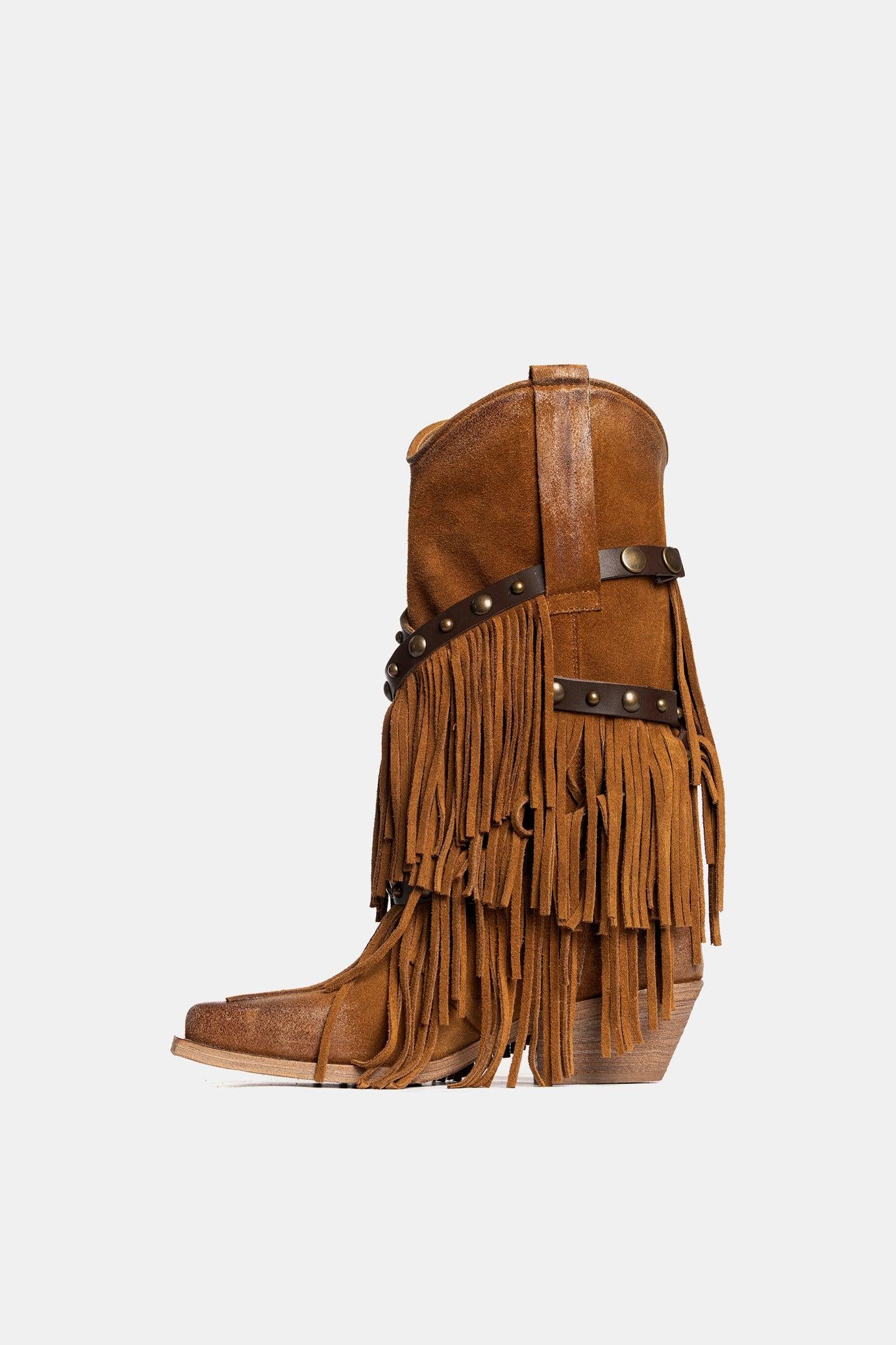 METISSE Stivali Texani in Camoscio Cuoio 