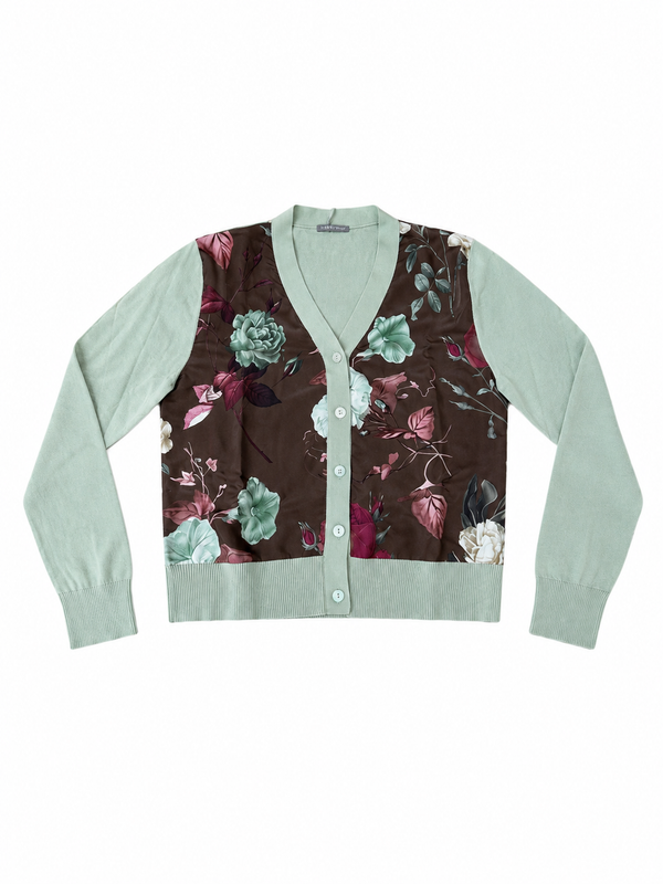 INBEDWITHYOU Cardigan donna Geometric fantasia floreale in cotone e seta 