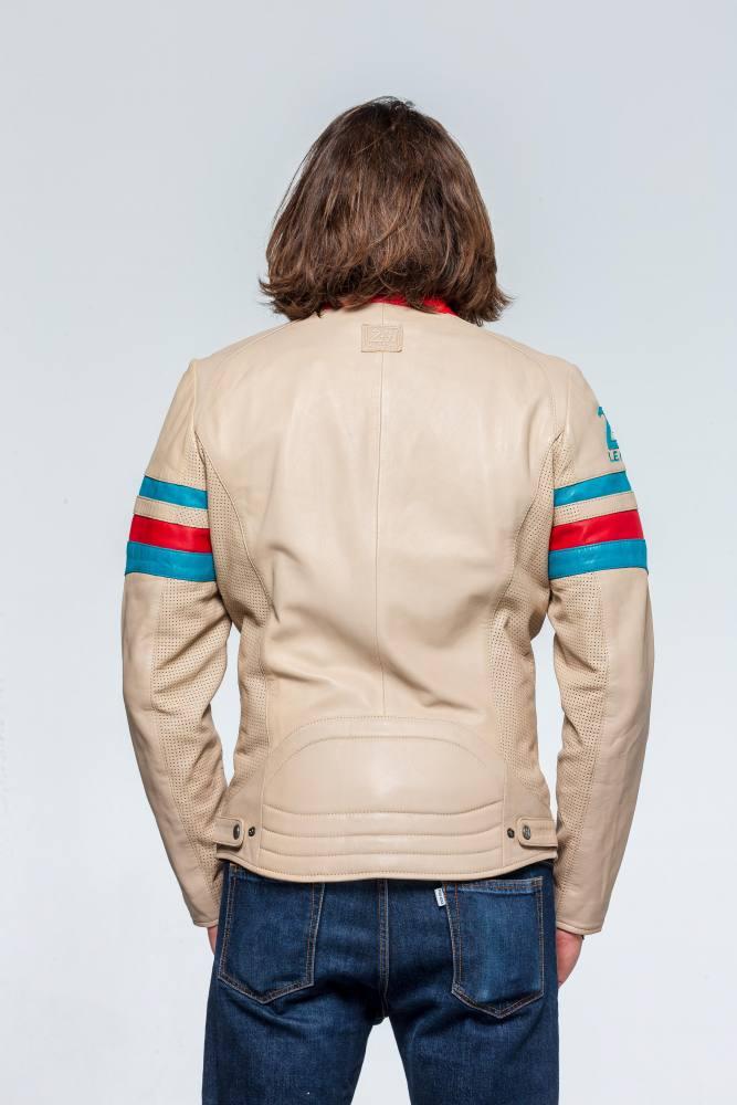 LE MANS Giubbotto uomo Roadster pelle ovina ecru stile motard L 