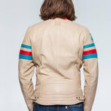 LE MANS Giubbotto uomo Roadster pelle ovina ecru stile motard L 