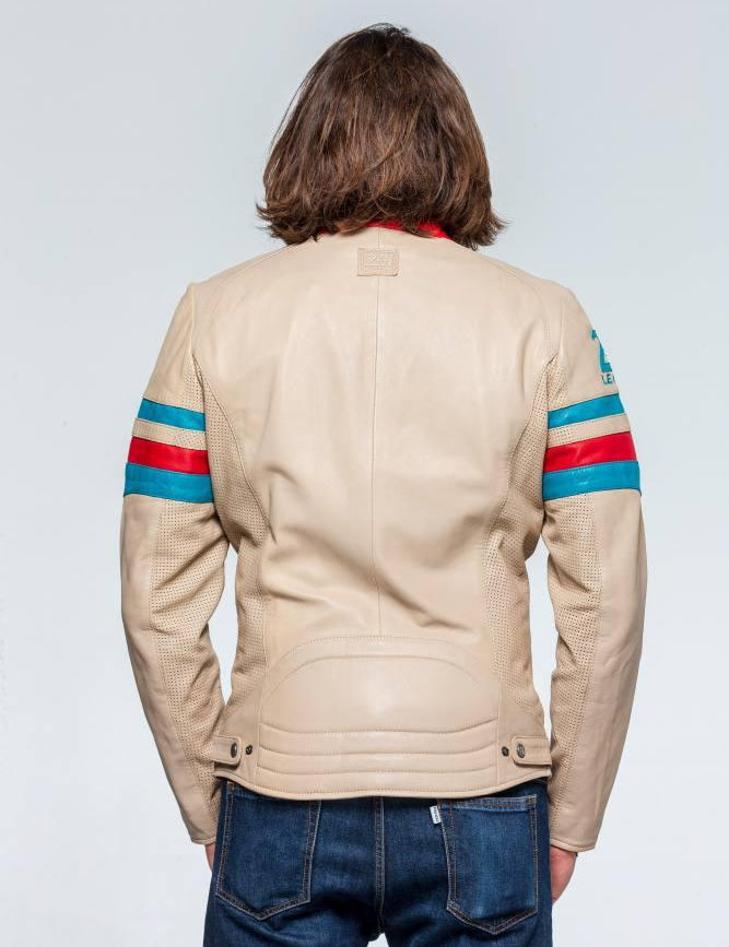 LE MANS Giubbotto uomo Roadster pelle ovina ecru stile motard L 