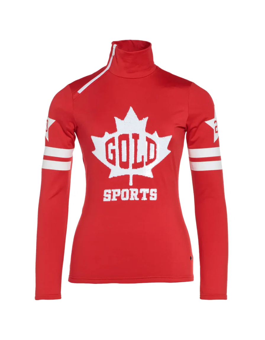 GOLDBERGH Maglia sci donna Maple Leaf con zip spalla rossa 