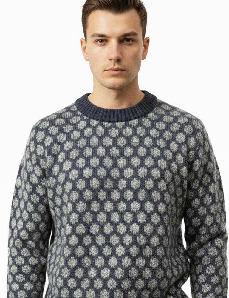 RAKKI Maglione uomo a pois in cashwool e mohair 