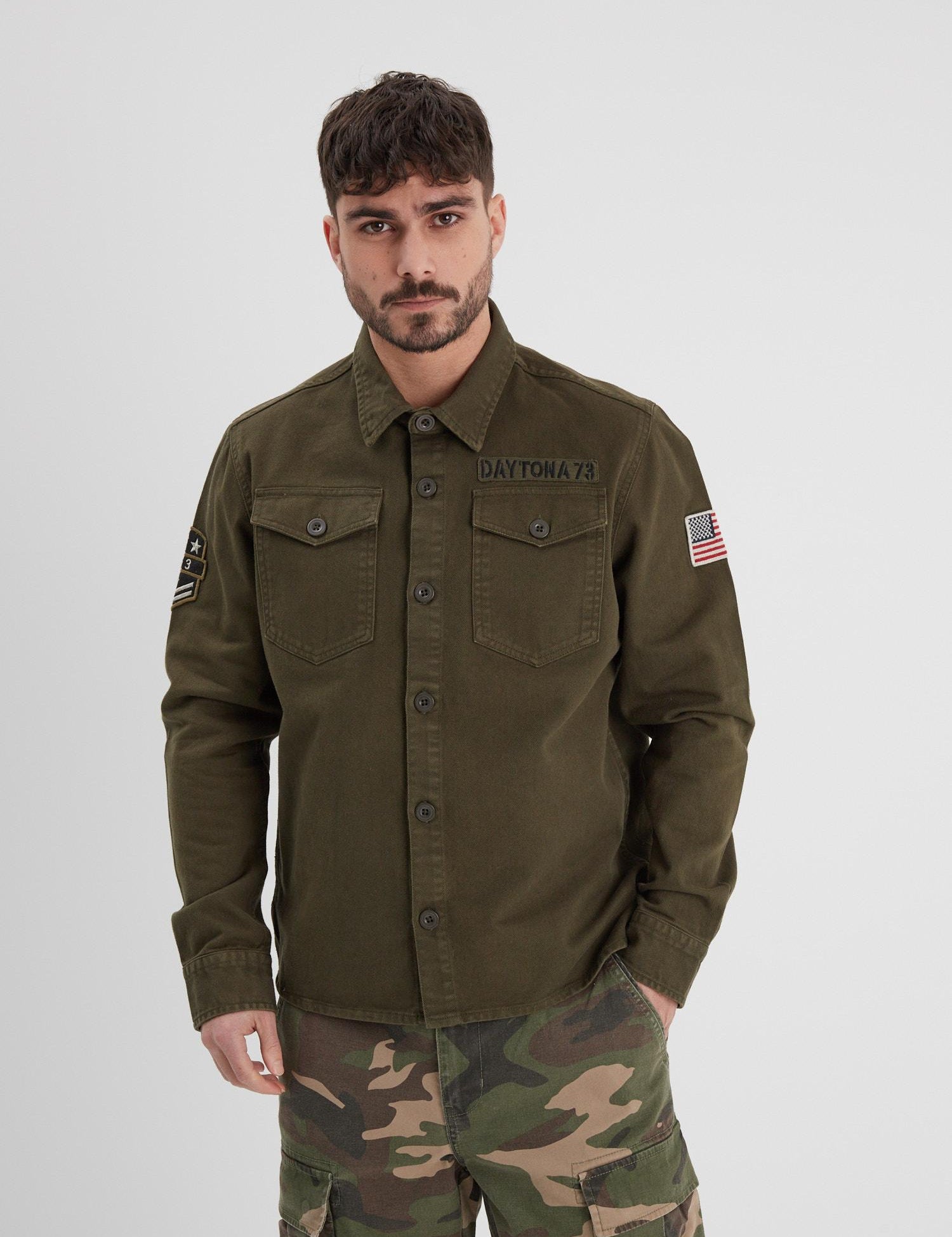 DAYTONA 73 Camicia militare uomo Jeffy verde militare 