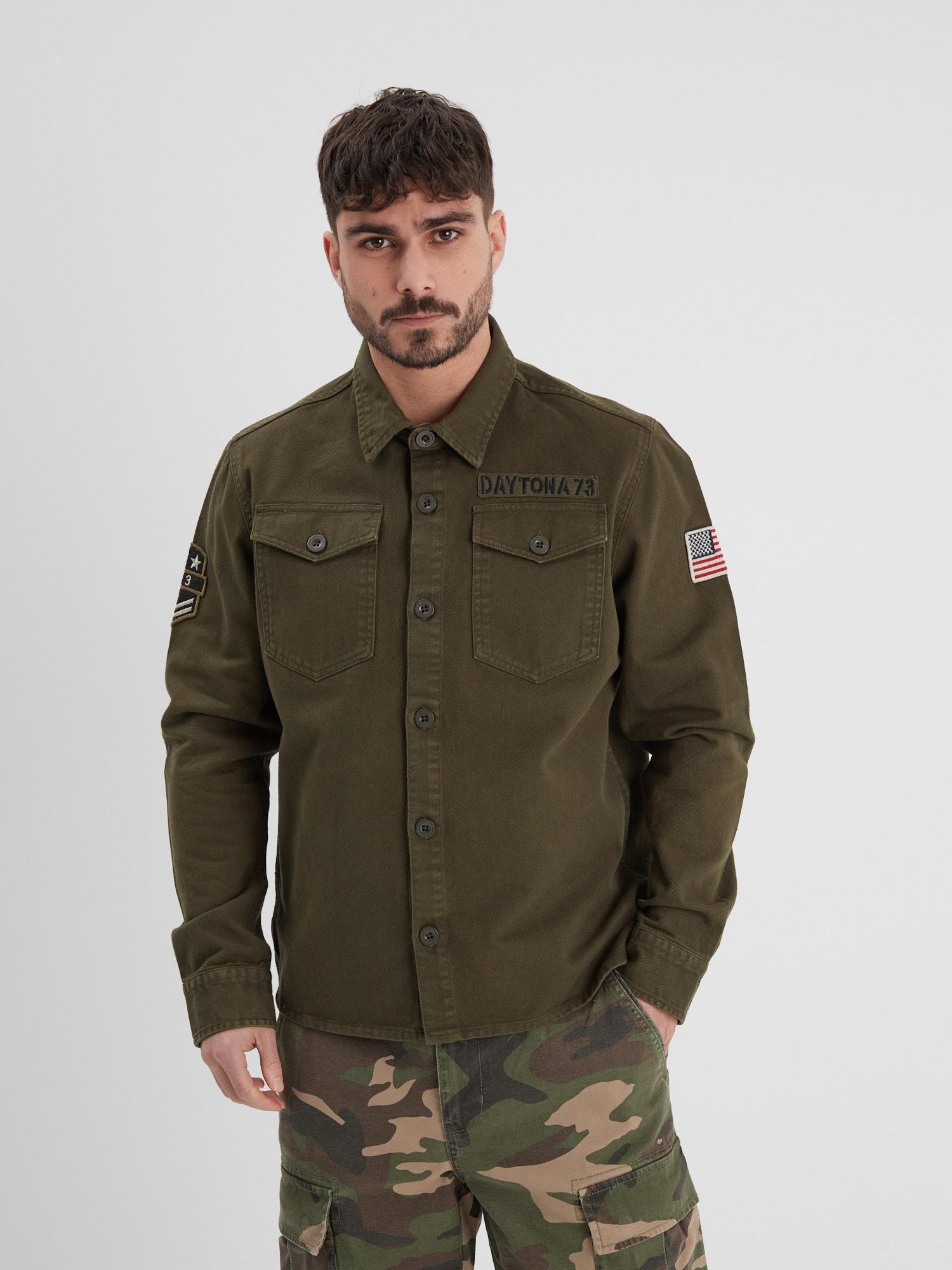 DAYTONA 73 Camicia militare uomo Jeffy verde militare 