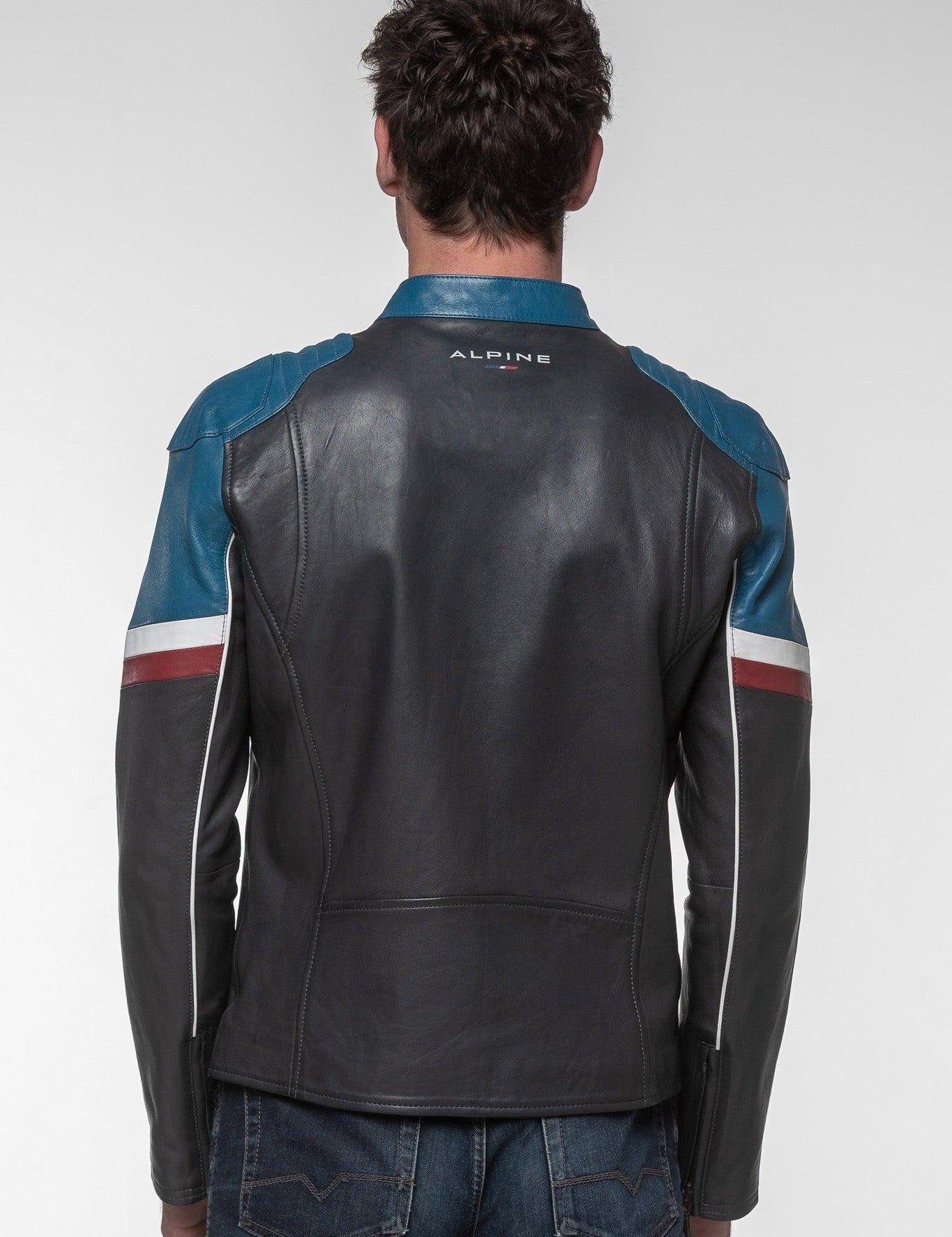 LE MANS Giacca uomo Alpine A424 in pelle blu navy 