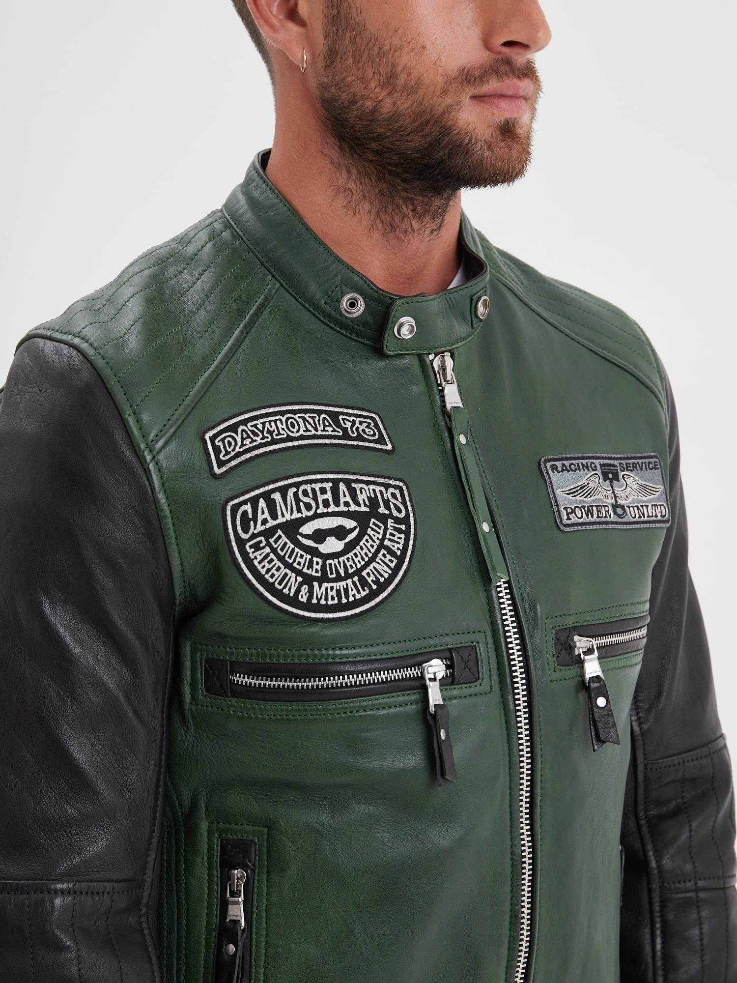 DAYTONA 73 Giacca in pelle verde uomo Roscoda 