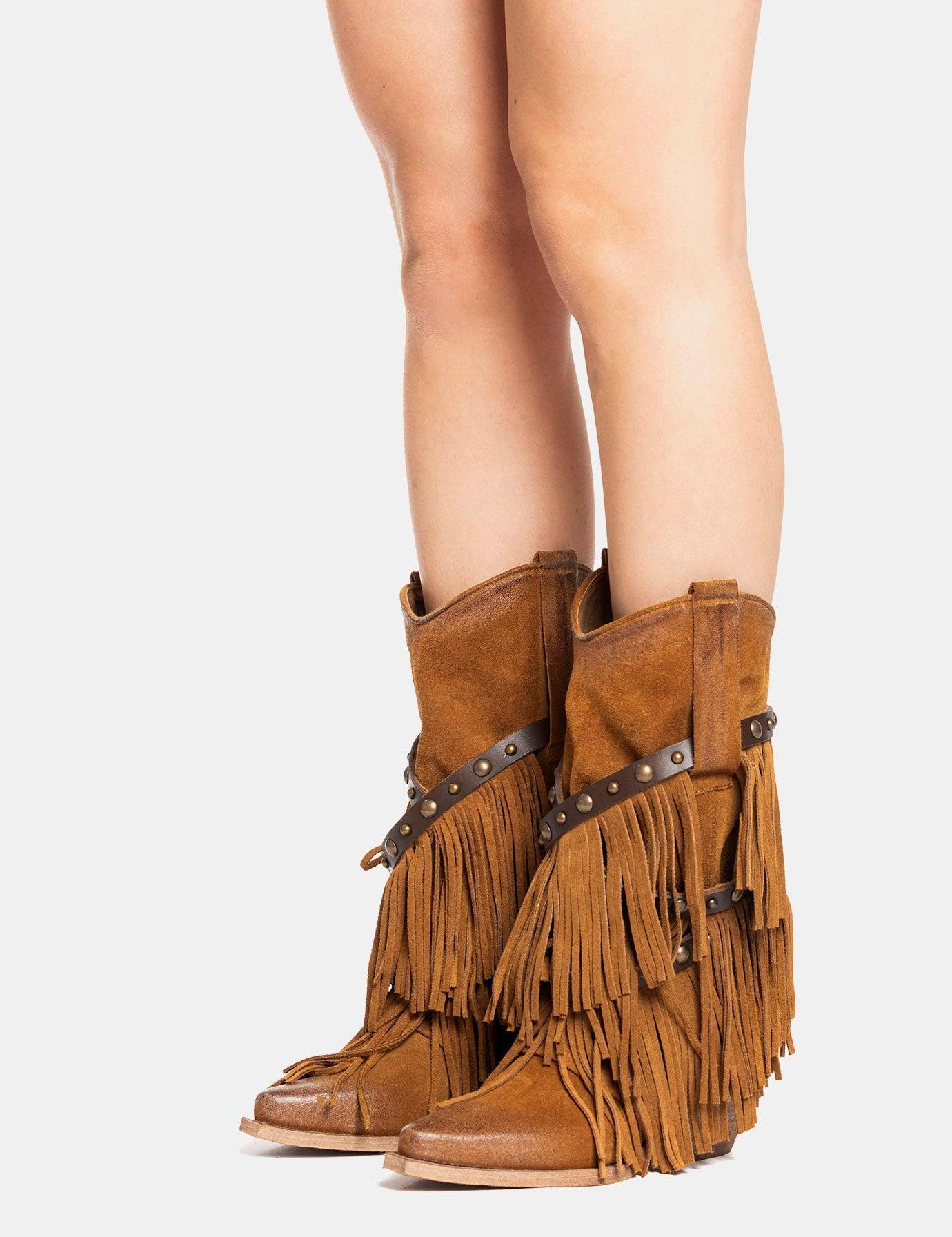 METISSE Stivali Texani in Camoscio Cuoio 