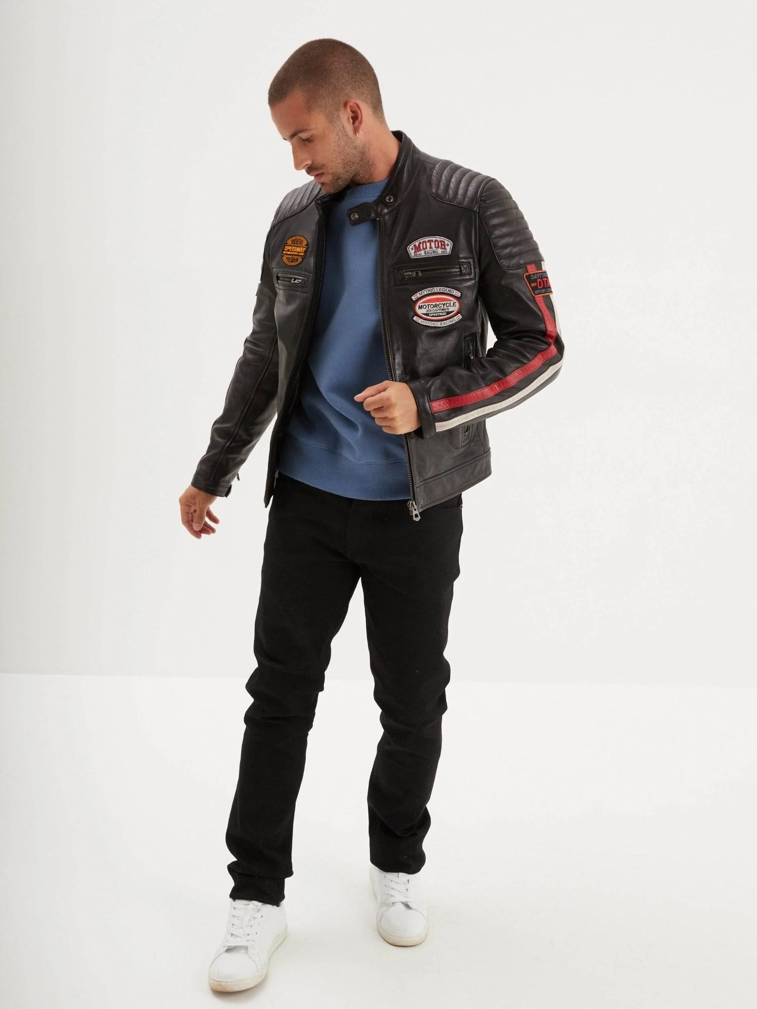 DAYTONA 73 Giacca uomo in pelle nera Gasly Black 