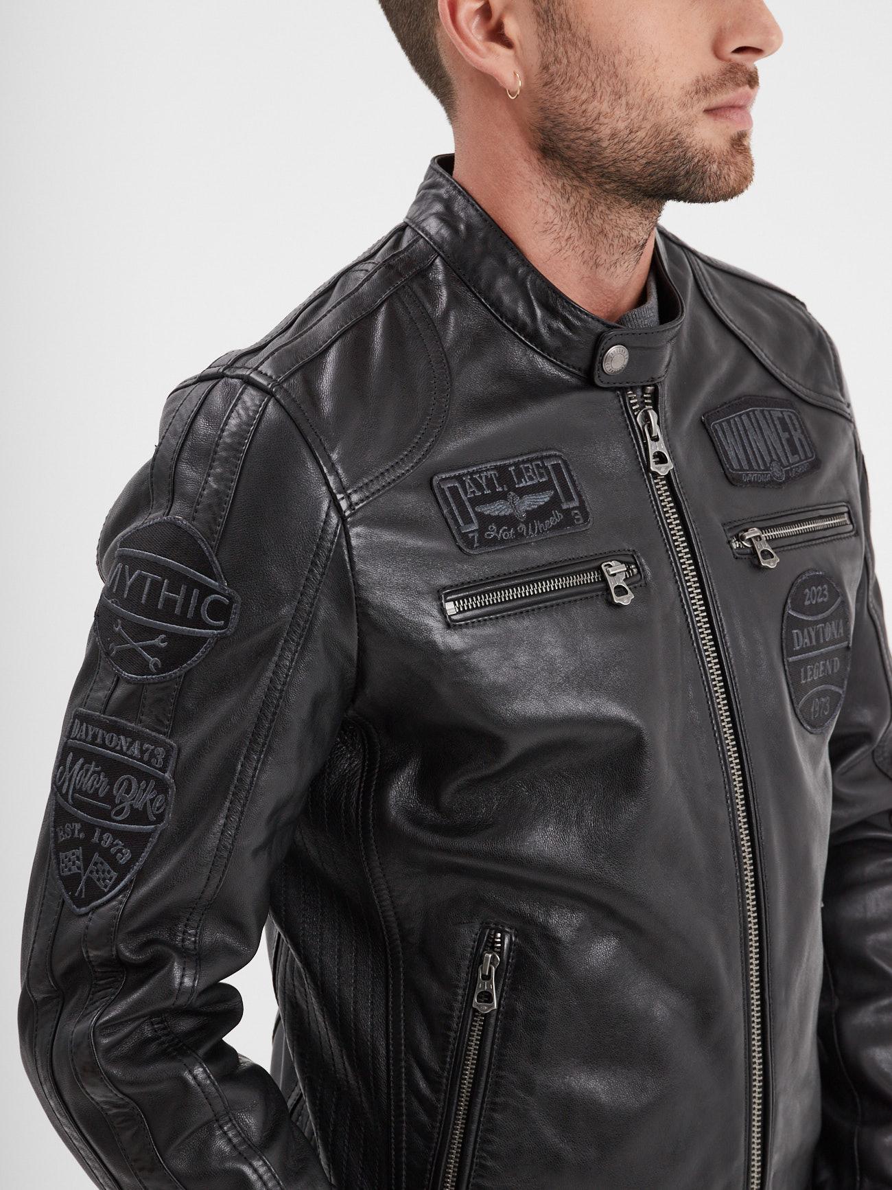 DAYTONA 73 Giacca in pelle nera uomo Wartburg 