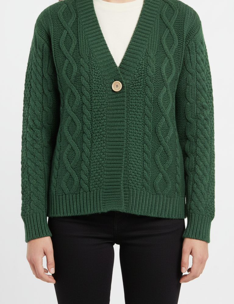 RAKKI Cardigan donna in cashmere verde inglese 