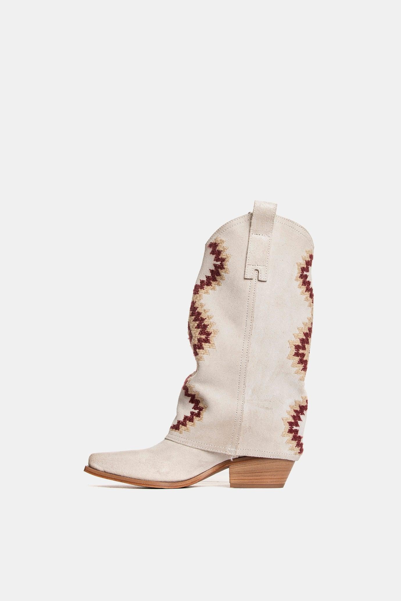 METISSE Stivali Texani in Camoscio Off White 