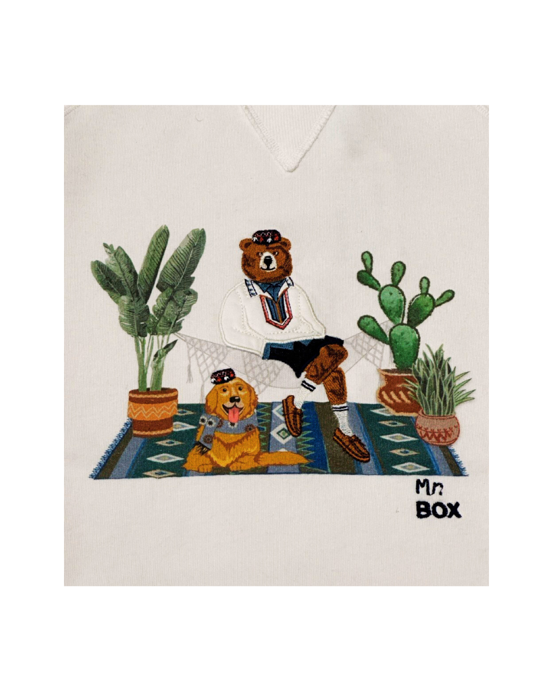 INTHEBOX Felpa unisex bianca in cotone girocollo ricamo Mr Box cactus 