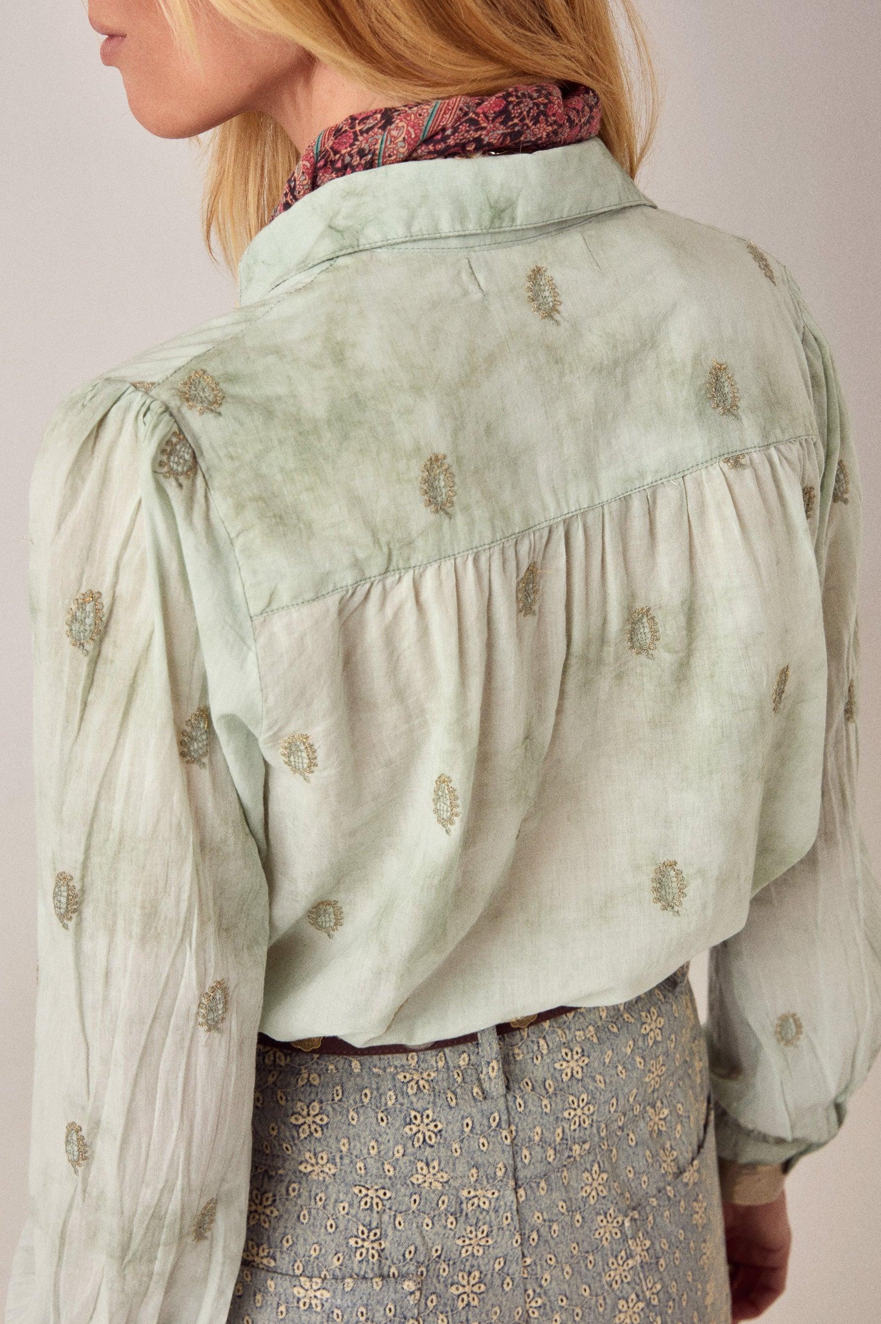 MAISON HOTEL Camicia donna Rani Mineral Jade ricamata 