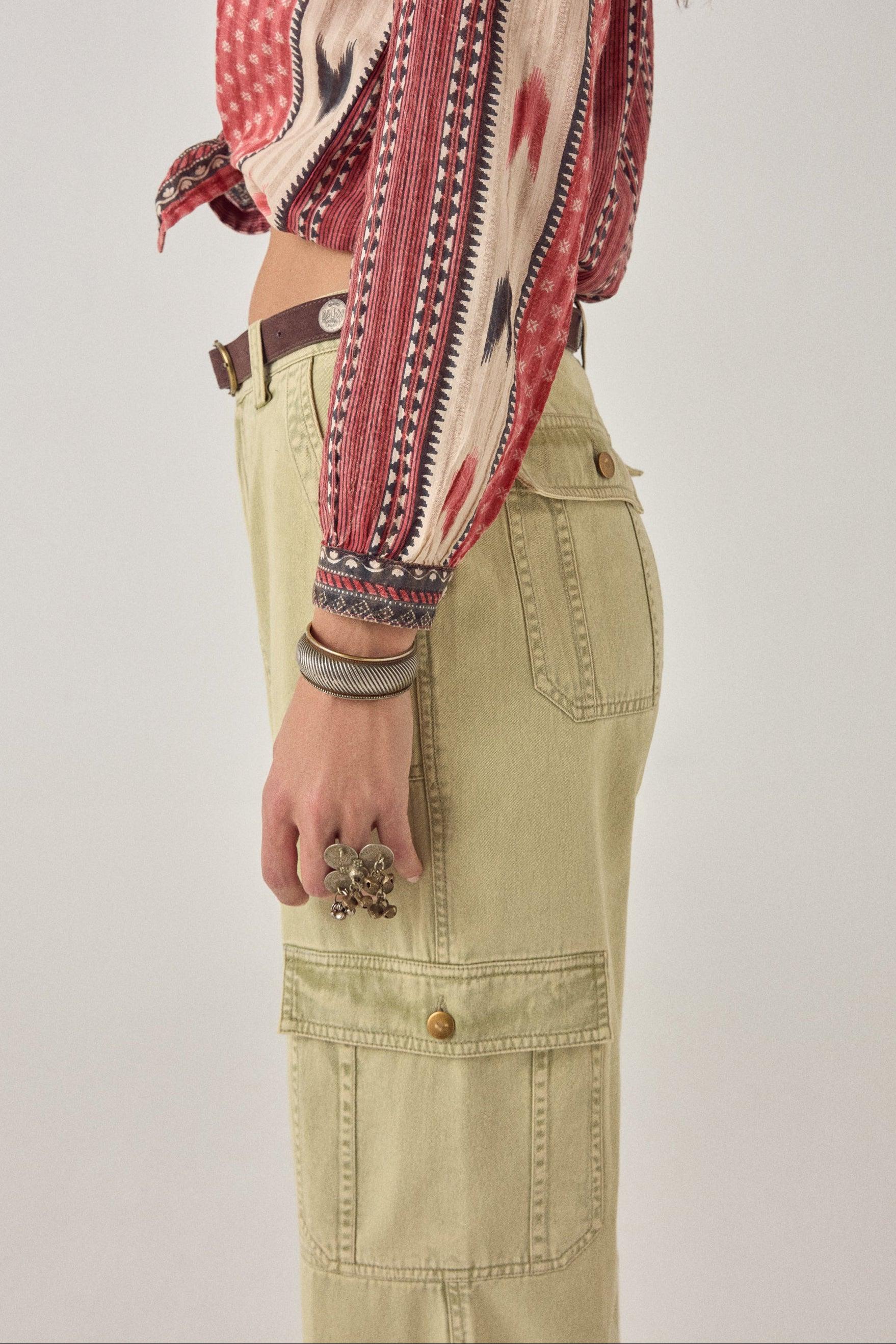 MAISON HOTEL Pantalone donna Pika cargo in cotone khaki 
